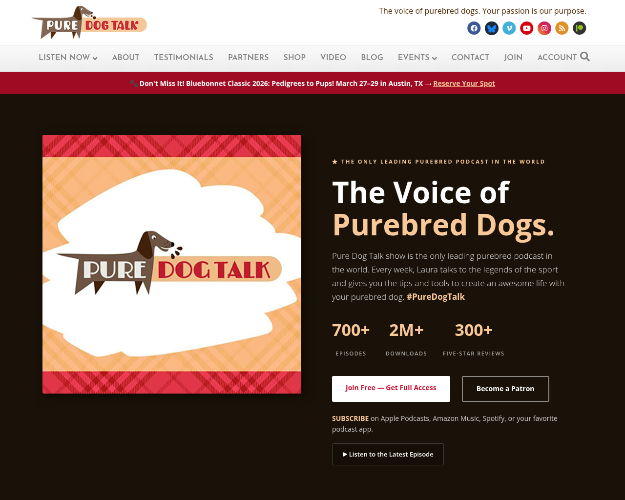 Pure Dog Talk podcast website